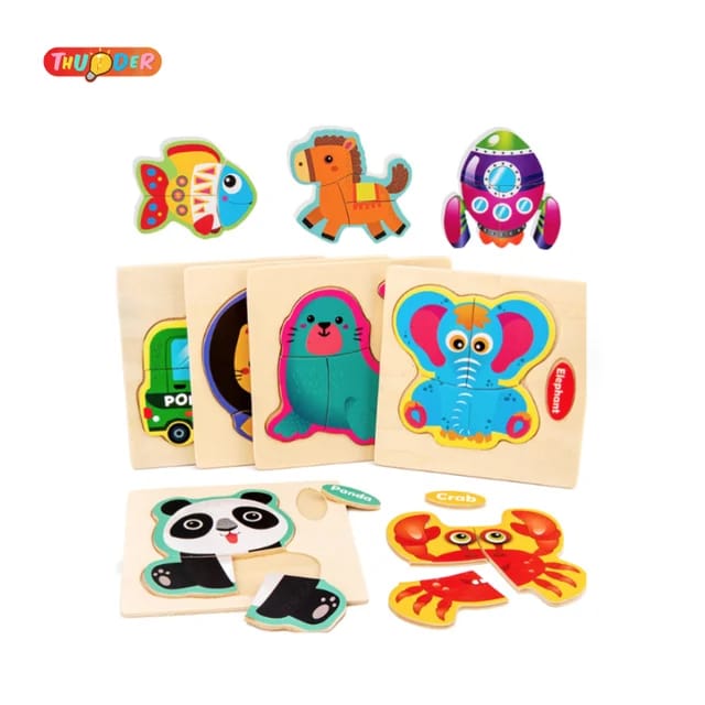 Wooden Cartoon Puzzle Educational Toy For Kids Small Size