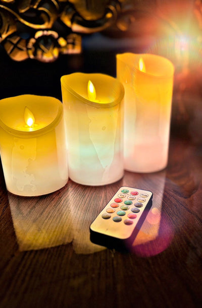 3 Pcs Remote Control LED Candles Set Cell Operated