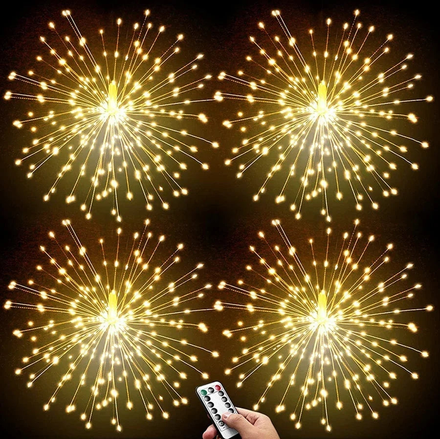 Outdoor Firework Light 120 LED Starburst Light Battery Operated Remote Hanging Fairy Light Garland