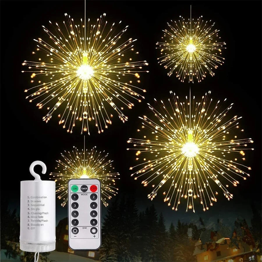 Outdoor Firework Light 120 LED Starburst Light Battery Operated Remote Hanging Fairy Light Garland