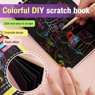 Magic Scratch Painting Notes Rainbow With Wooden Pencil