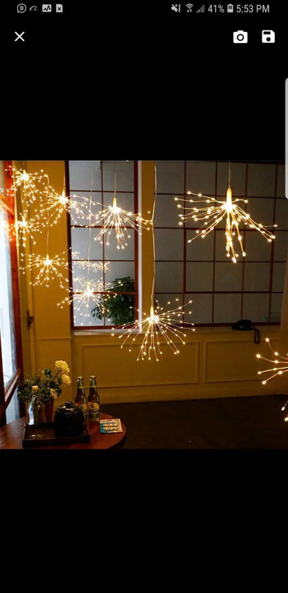 Outdoor Firework Light 120 LED Starburst Light Battery Operated Remote Hanging Fairy Light Garland