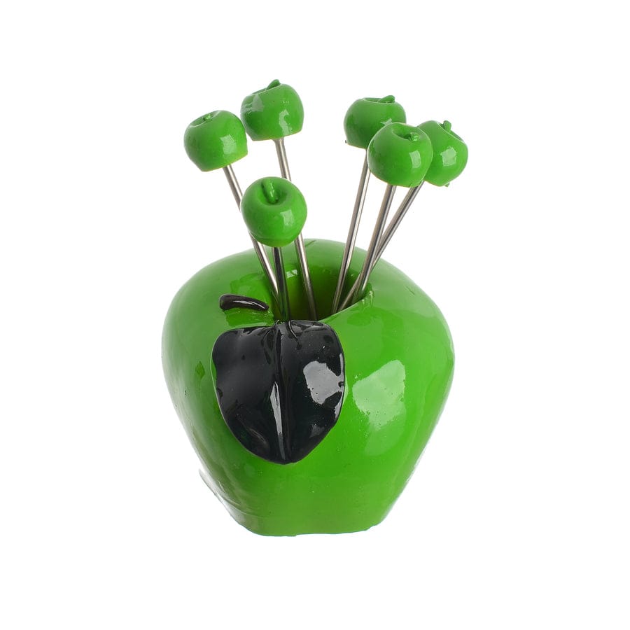 Green apple-shaped fruit forks