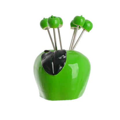 Green apple-shaped fruit forks