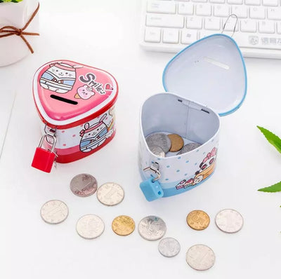 Cute Cartoon Piggi Bank Safe Money Box With Lock Key