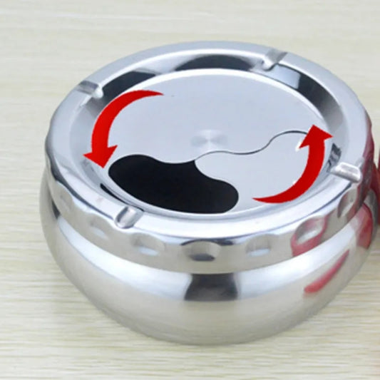 Windproof Round Stainless Steel Cigarette Lidded Ashtray