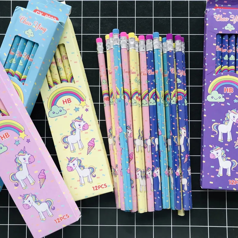 Unicorn pencils with eraser pack of 12